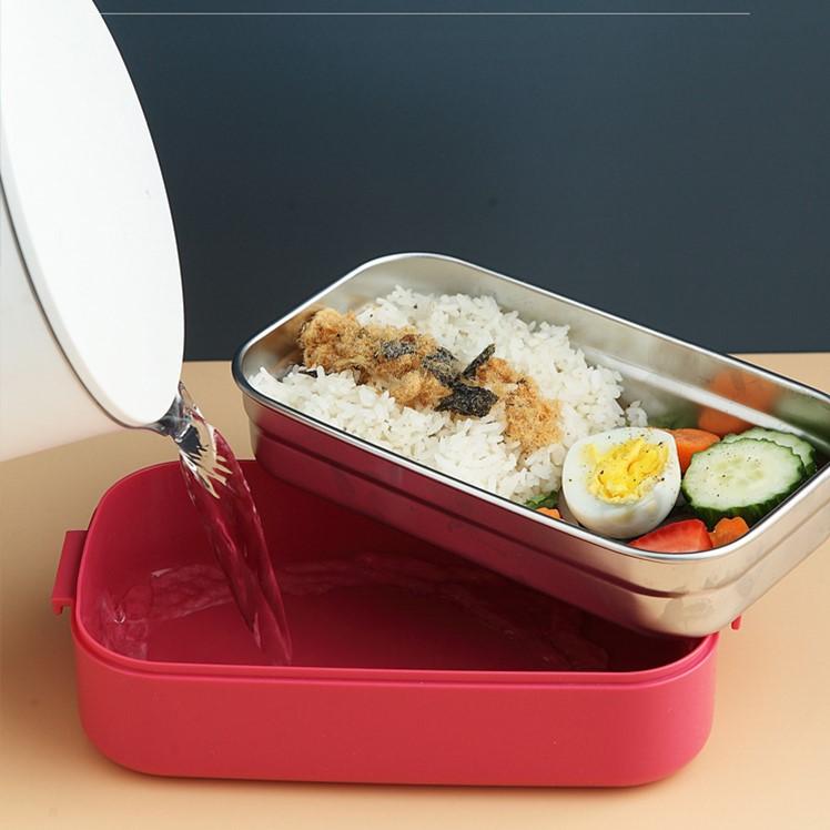 Hộp Cơm Giữ Nhiệt Lúa Mạch 2 Tầng Ruột Inox Bảo Quản Thức Ăn