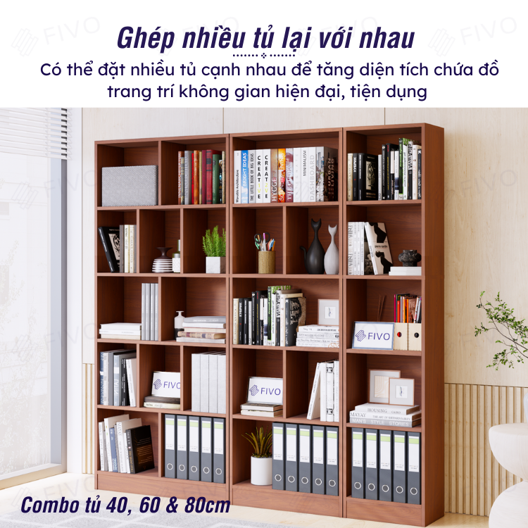 Kệ Sách Gỗ 5 Tầng Màu Nâu FB73 FIVO Gỗ Chống Ẩm Cao Cấp Dày Dặn, Tấm Lưng Chắc Chắn, Để Được Sách Vở Tài Liệu Kích Thước Lớn