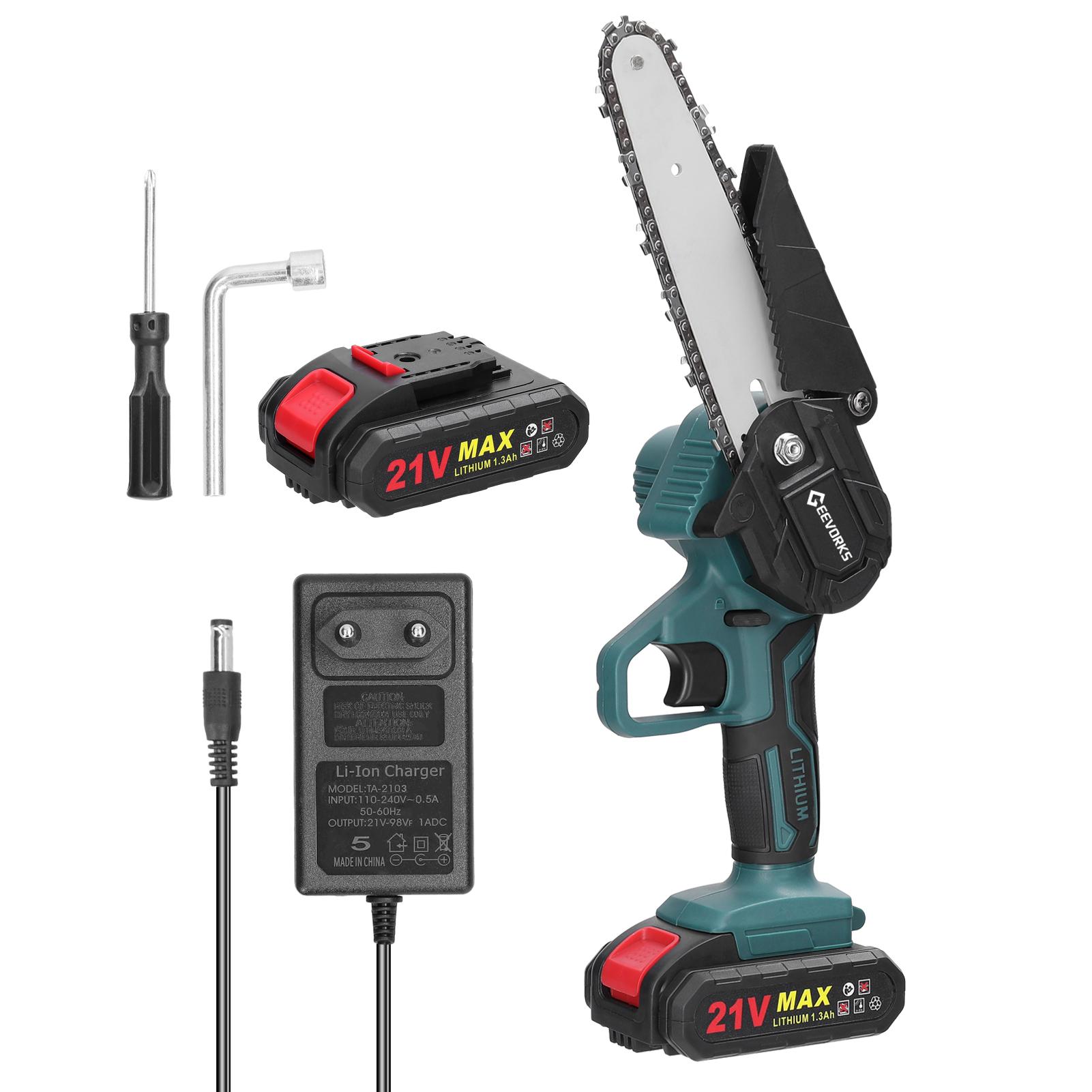 21V 6inch Portable Electric Pruning Saws Rechargeable Small Wood Spliting Chainsaw One-handed Woodworking Tool for Garden Orchard Branch Clip