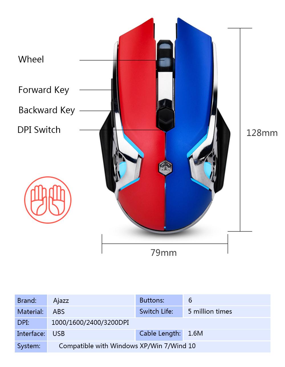 Chuột chơi game có dây USB 6 phím Lập trình macro tùy chỉnh 3200DPI cho văn phòng tại nhà Ajazz AJ120 