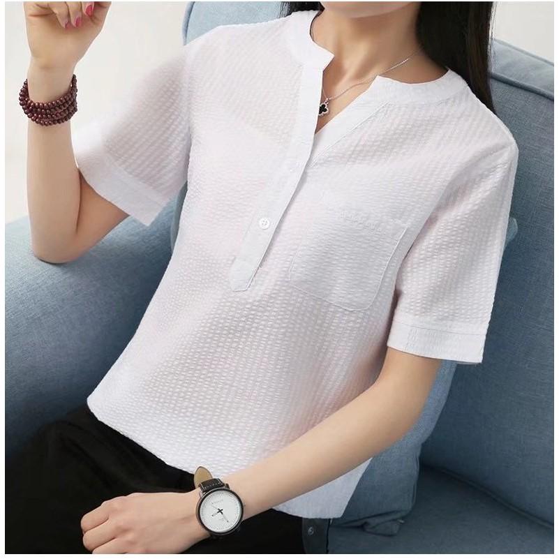 Áo sơ mi nữ Haint Boutique áo cổ tàu thiết kế kẻ sọc nhỏ s51