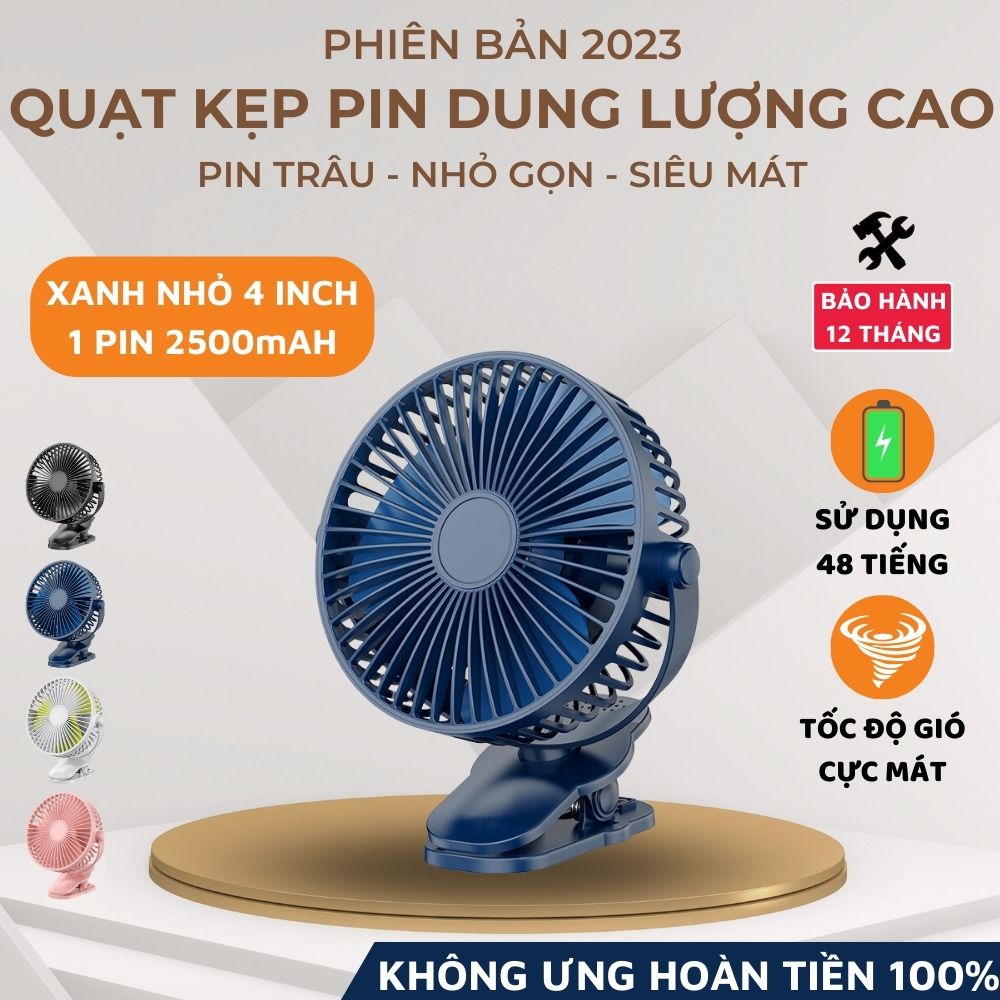 Quạt Kẹp Để Bàn Mini Q002 PRO Tích Điện Sử Dụng 48h Gió Mạnh 5 Cấp Độ Siêu Mát Có Chân Kẹp Đa Năng-Hàng Chính Hãng