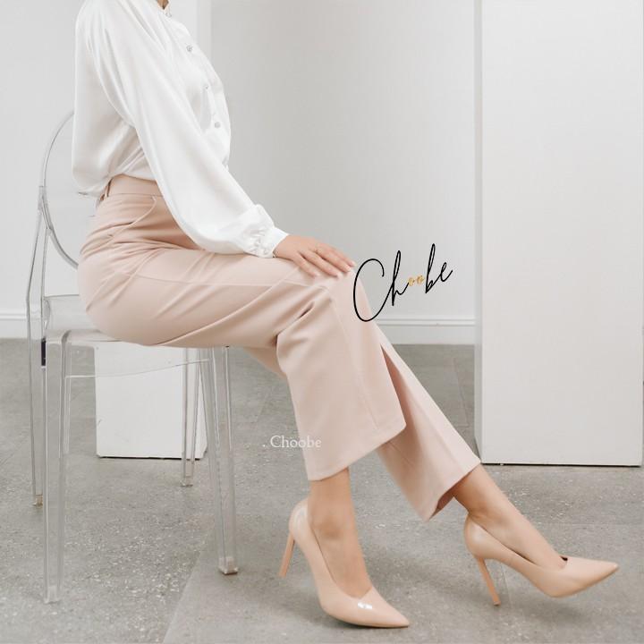 Quần suông ống rộng Choobe lưng cao vải cao cấp culottes nữ mặc kéo dài chân - Q01