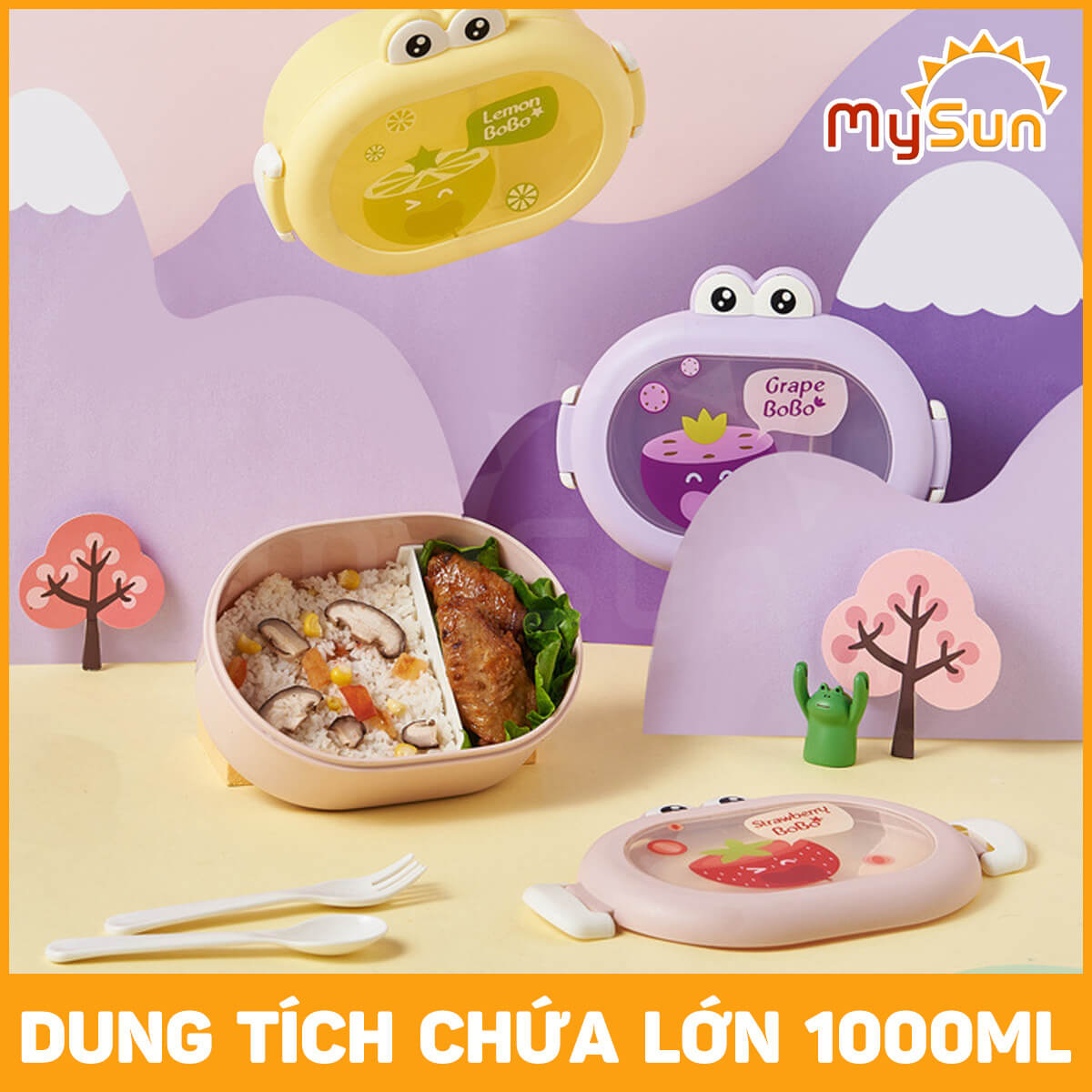 Hộp đựng cơm 2 ngăn cho bé mang đi học sinh hộp đựng cơm cute dễ thương nhỏ mini MySun