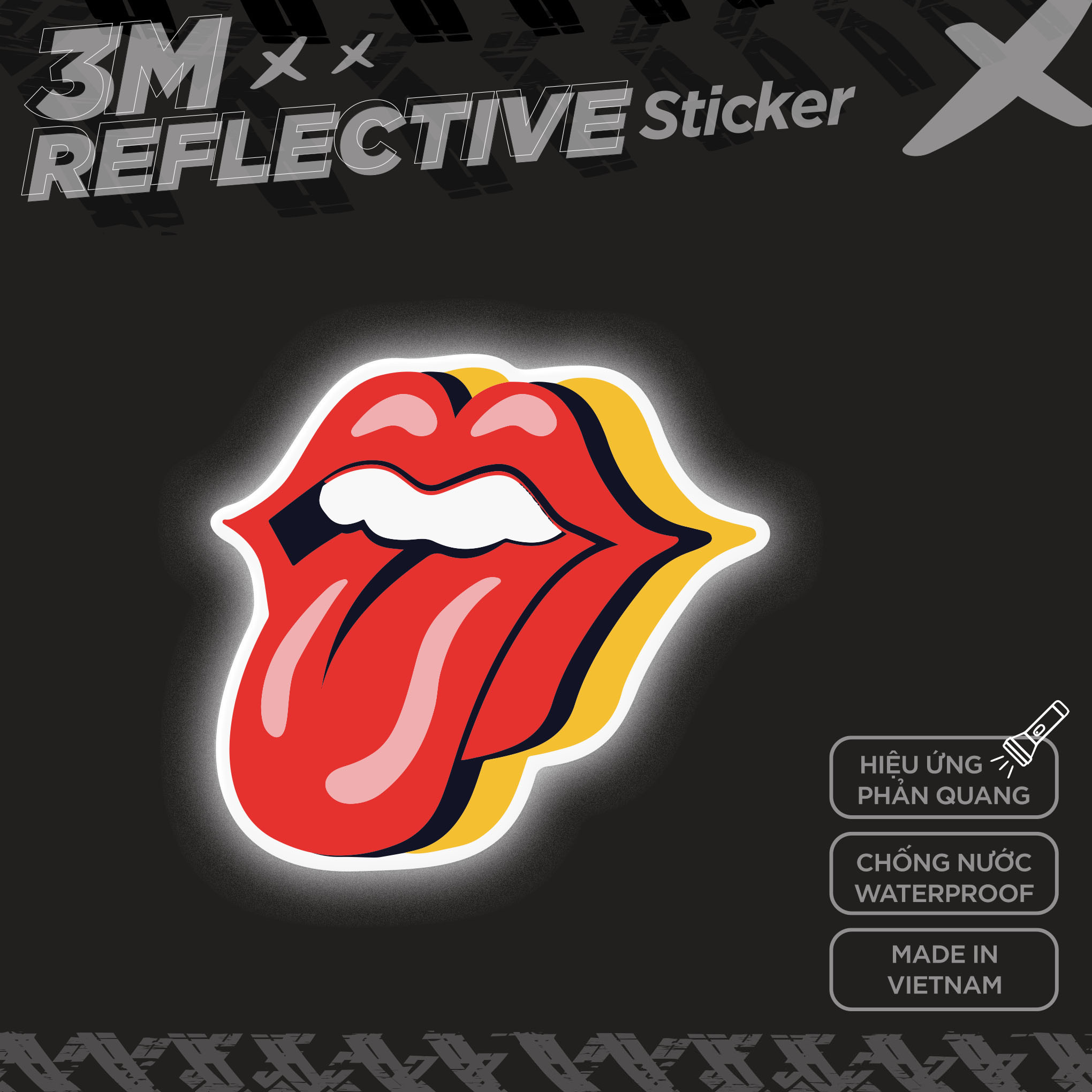 ROLLING STONES 3M - Reflective Sticker Die-cut Hình dán phản quang thương hiệu STICKER FACTORY