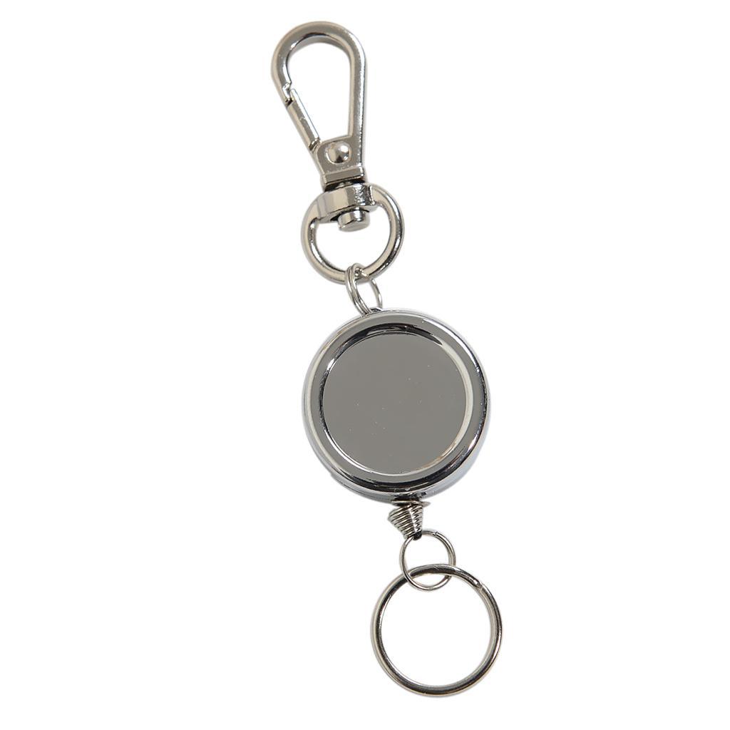 2 PCS Retractable Badge Reel with Carabiner Belt Clip and Key Ring for ID Card Key Keychain Badge Holder, Silver