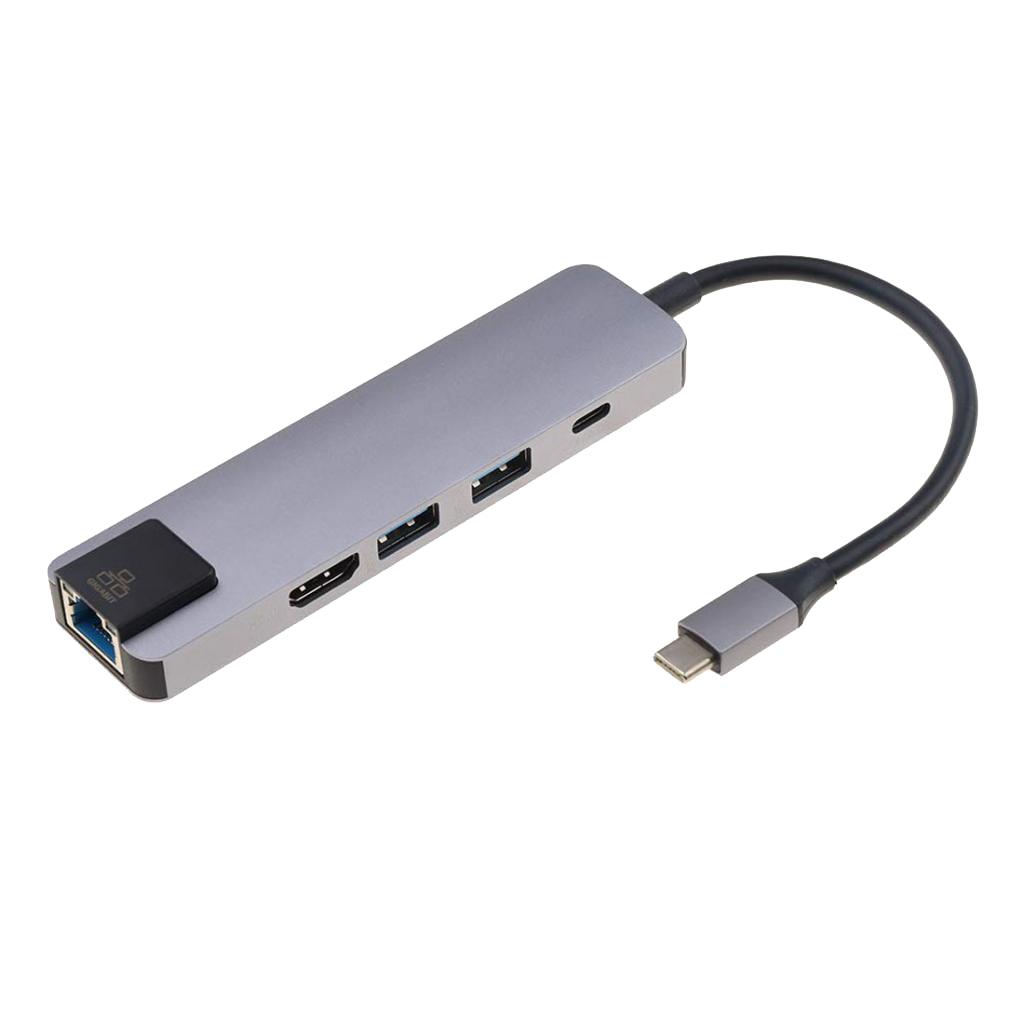 5 in 1 Type C Hub to USB3.0  4K Gigabit Ethernet Rj45 Adapter