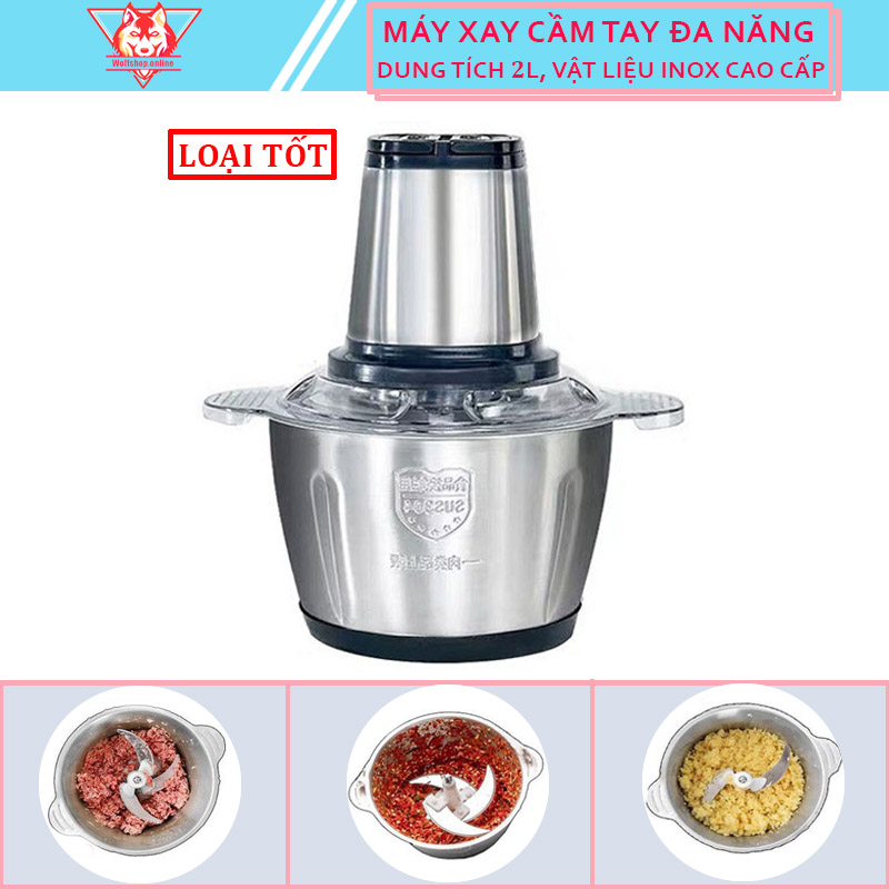 Máy xay thịt, máy xay cầm tay đa năng 2 lít công suất lớn cối inox 304 cao cấp