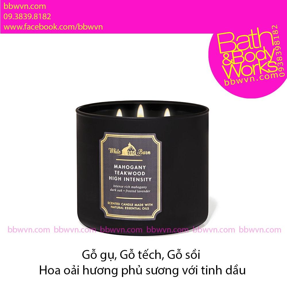 Nến thơm Bath and Body Works Mahogany Teakwood High Intensity 3 bấc vỏ 2021