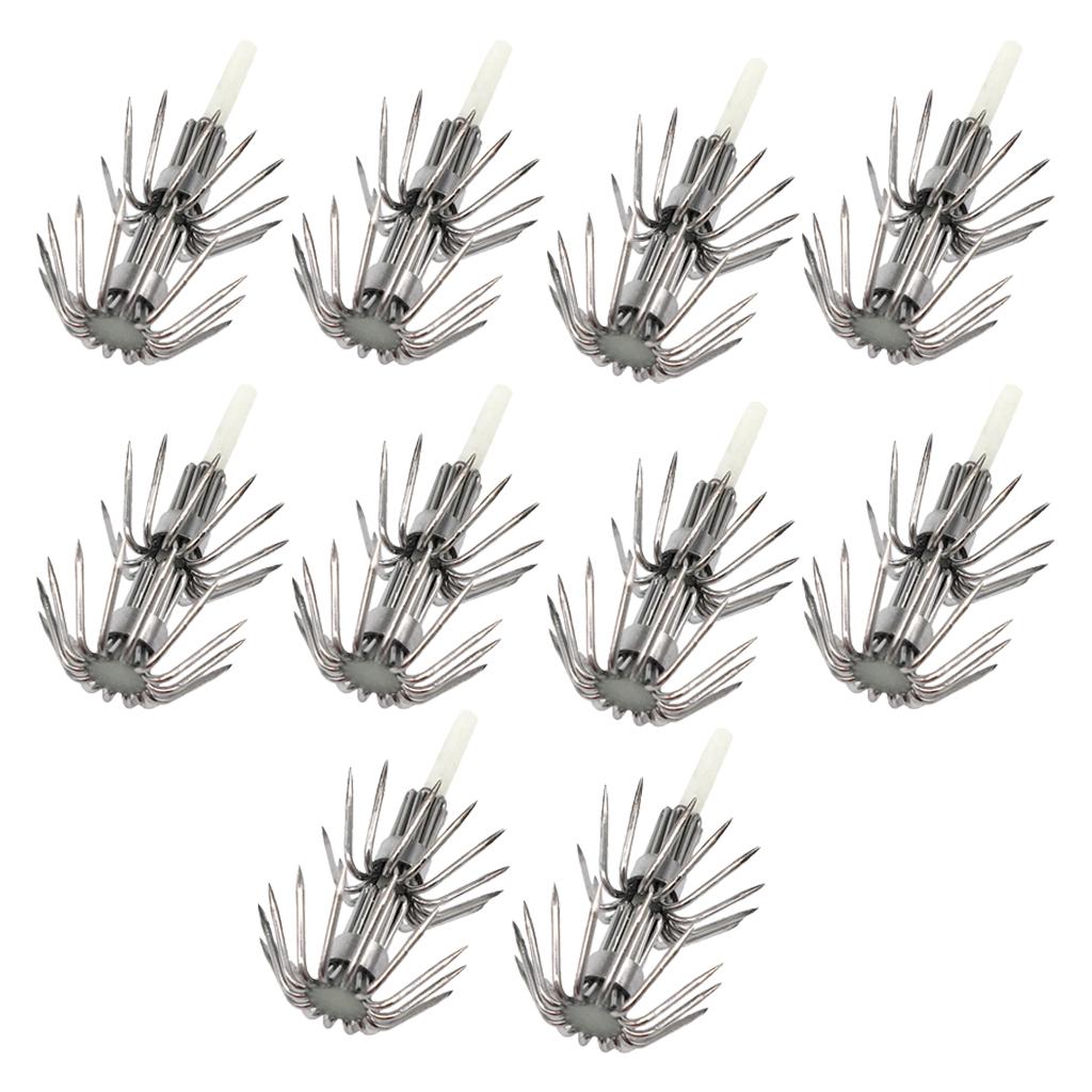 10pcs Stainless Steel Luminous Squid Lure Hooks Fishing Egi Jig Hooks