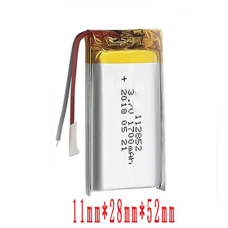 1 Cái 3.7V 1700mAh 112852 Pin Lithium Polymer Ion Đầu nối JST 2.0mm