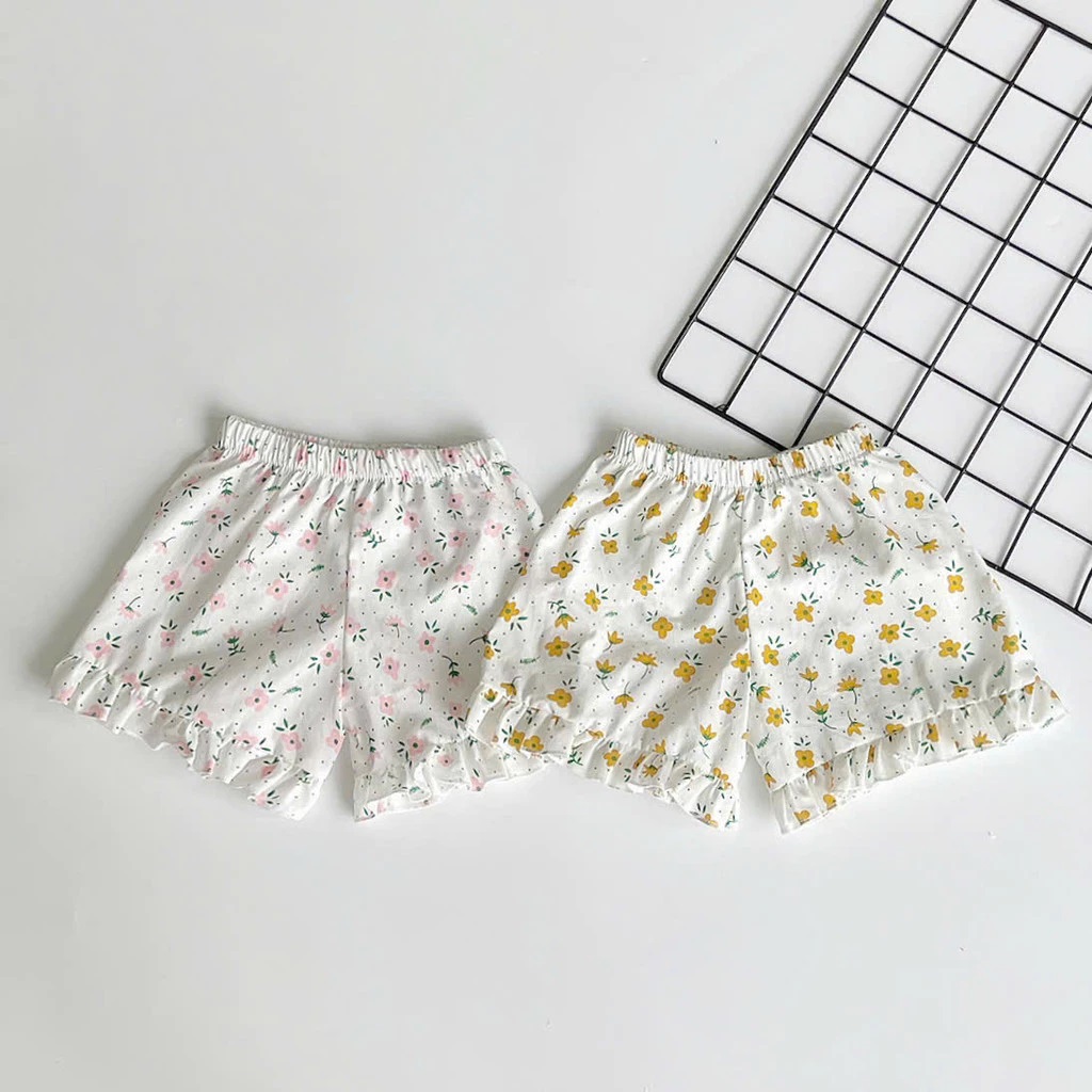 Quần Đùi Họa Tiết Hoa Viền Bèo Cho Bé Gái Sơ Sinh 1 2 3 4 Tuổi Từ 3-16kg Dành Cho Bé Gái