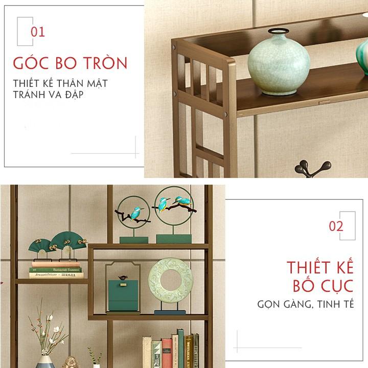 Kệ trưng bày, trang trí phòng khách, làm vách ngăn, kệ sách, chất liệu gỗ tre kích thước 100*25*170cm.