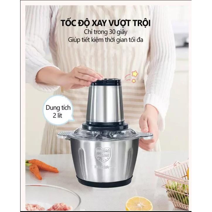 Máy xay thịt đa năng cối inox 304 dung tích 2L , 4 lưỡi dao bằng thép không gỉ