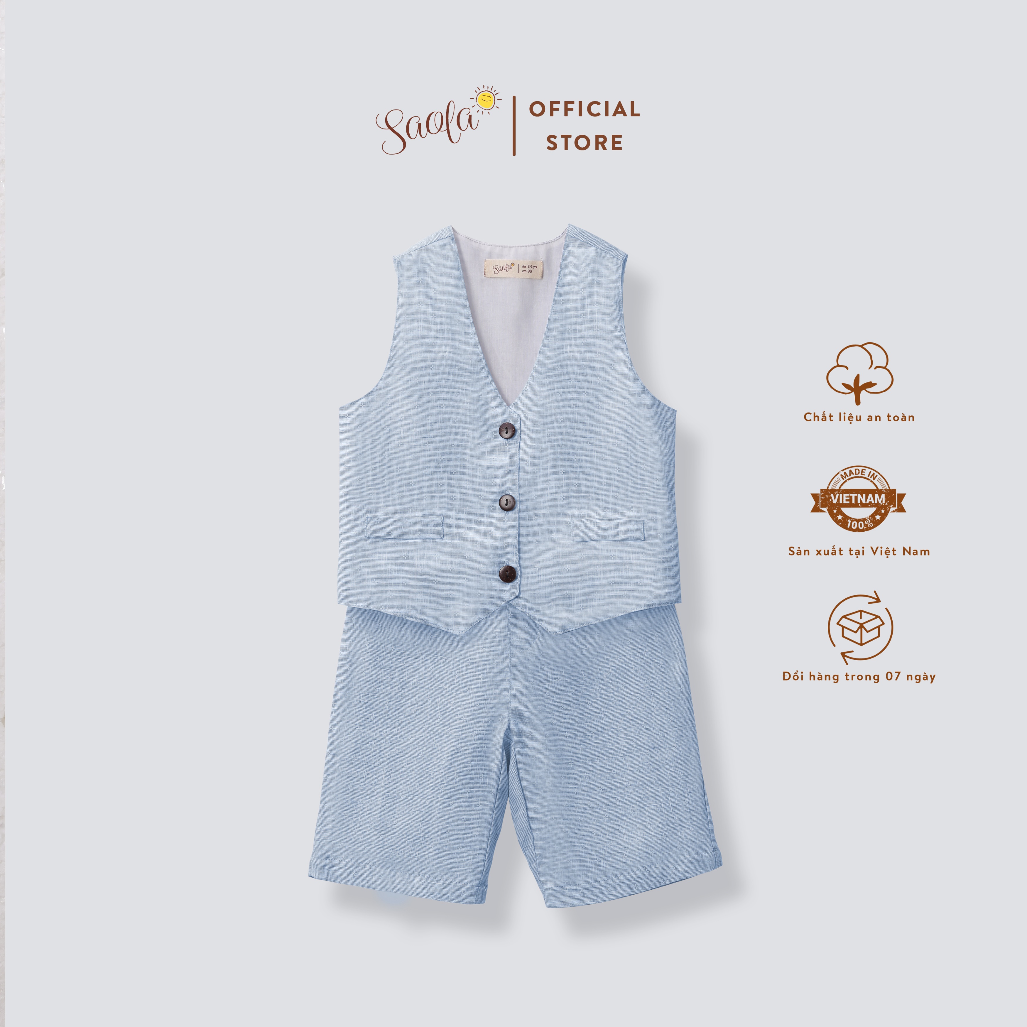 Bộ Gile Chất Liệu Linen Cao Cấp Phong Cách Hàn Quốc Cho Bé Trai - AVETT SET - GIL004 - SAOLA KIDS CLOTHING