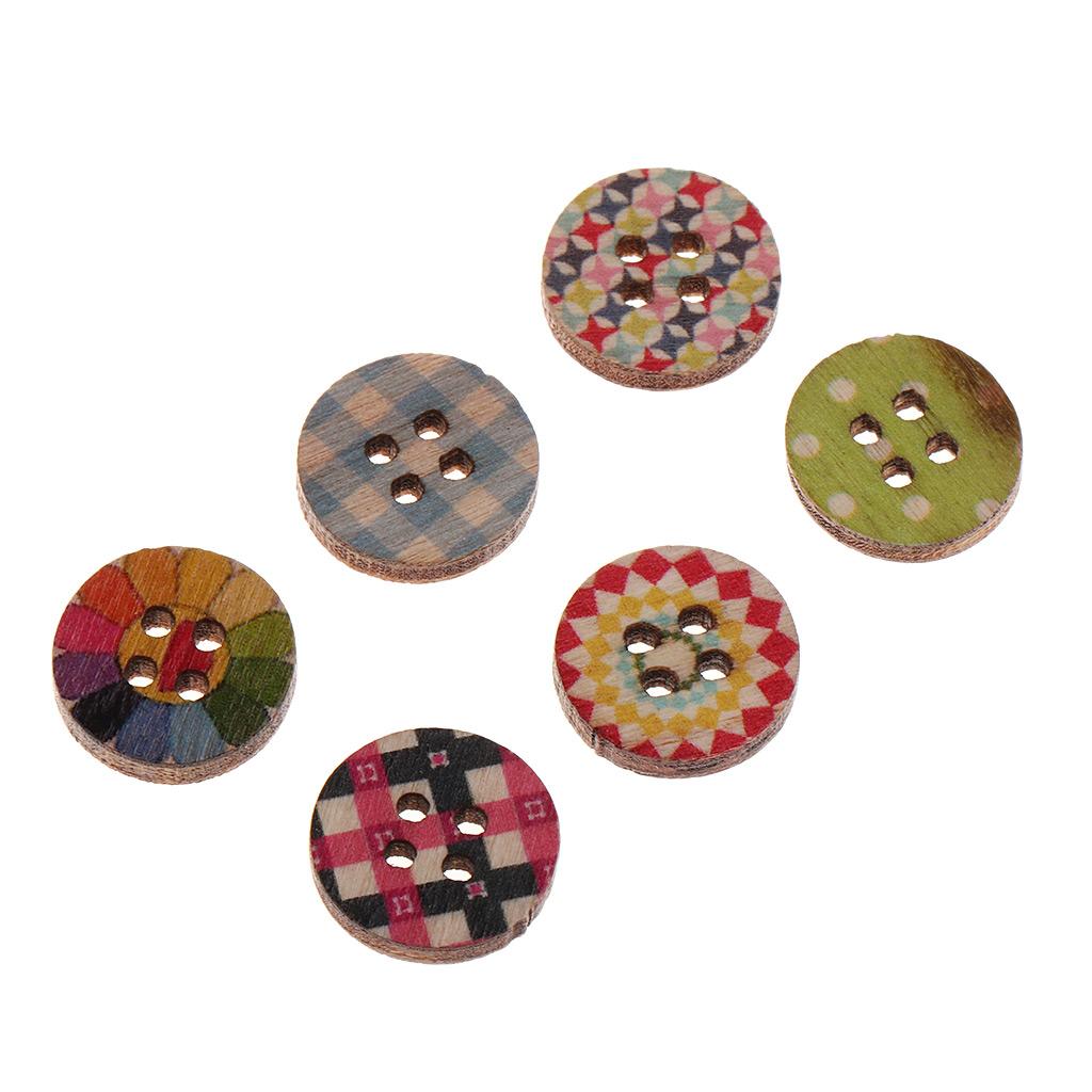 100 Chiếc In Hình Nút Gỗ 4 Lỗ Flatback Nút Kèm Áo