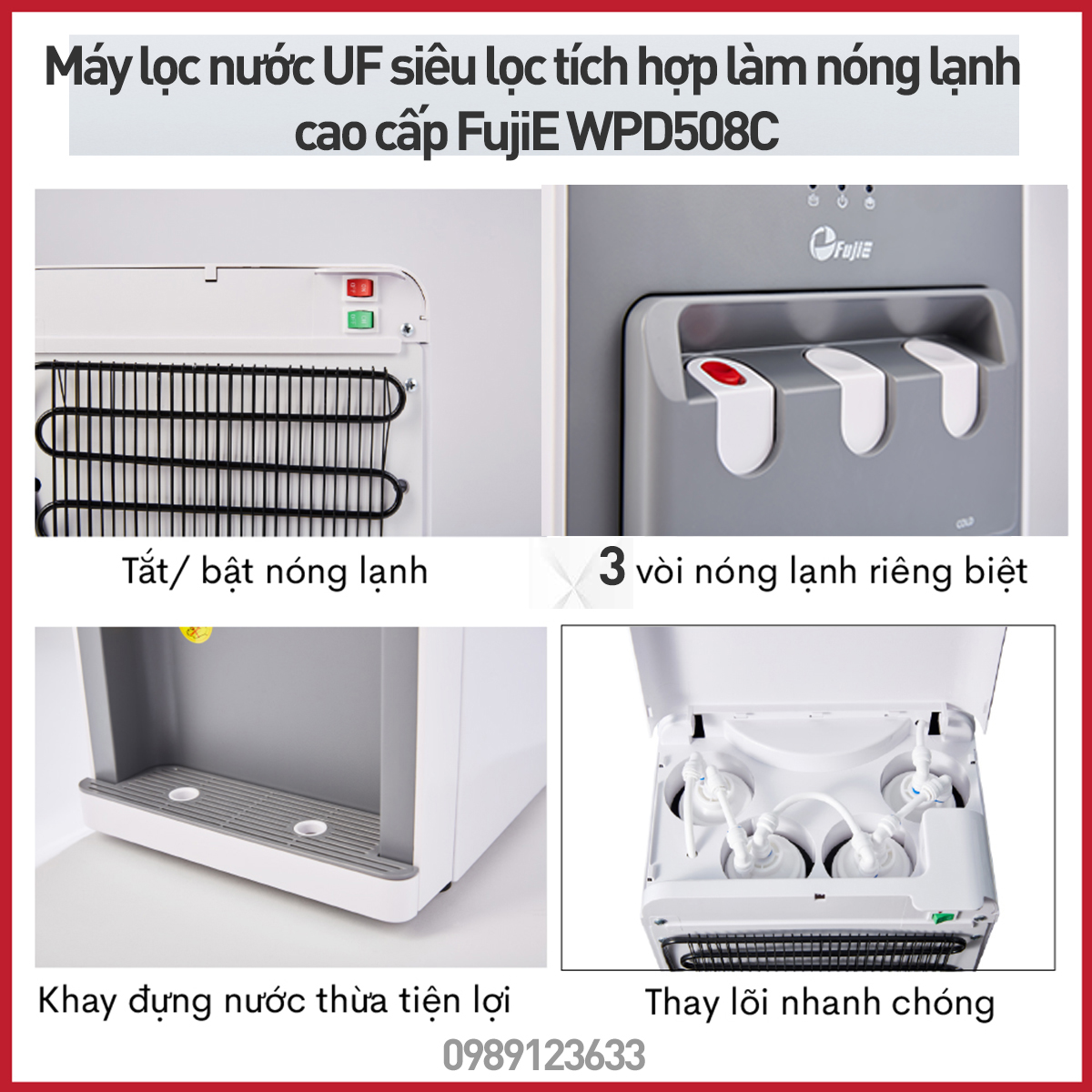 Máy lọc nước nóng lạnh để bàn cao cấp FujiE WPD508C, 4 cấp lọc màng siêu lọc UF Kortech Hàn Quốc - Hàng chính hãng