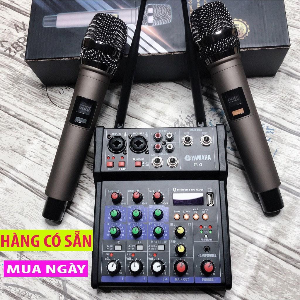 Mixer Bàn G4-USB + Tặng Kèm 2 Micro UHF cao cấp, chống hú, new 2020 hát Karaoke, Livestream