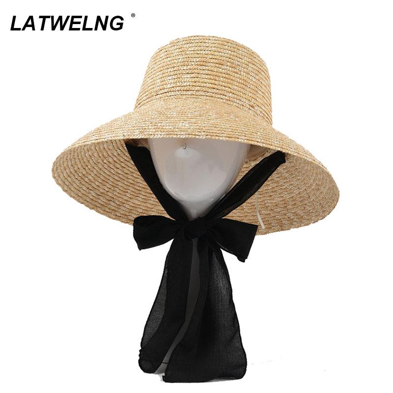Phụ Nữ Mới Rộng Vành Miếng Vải Với Rabbion UV Bảo Vệ Ống Hút Boater Nón Size Lớn Đi Biển Vành Mùa Hè Cá Nón bán Buôn