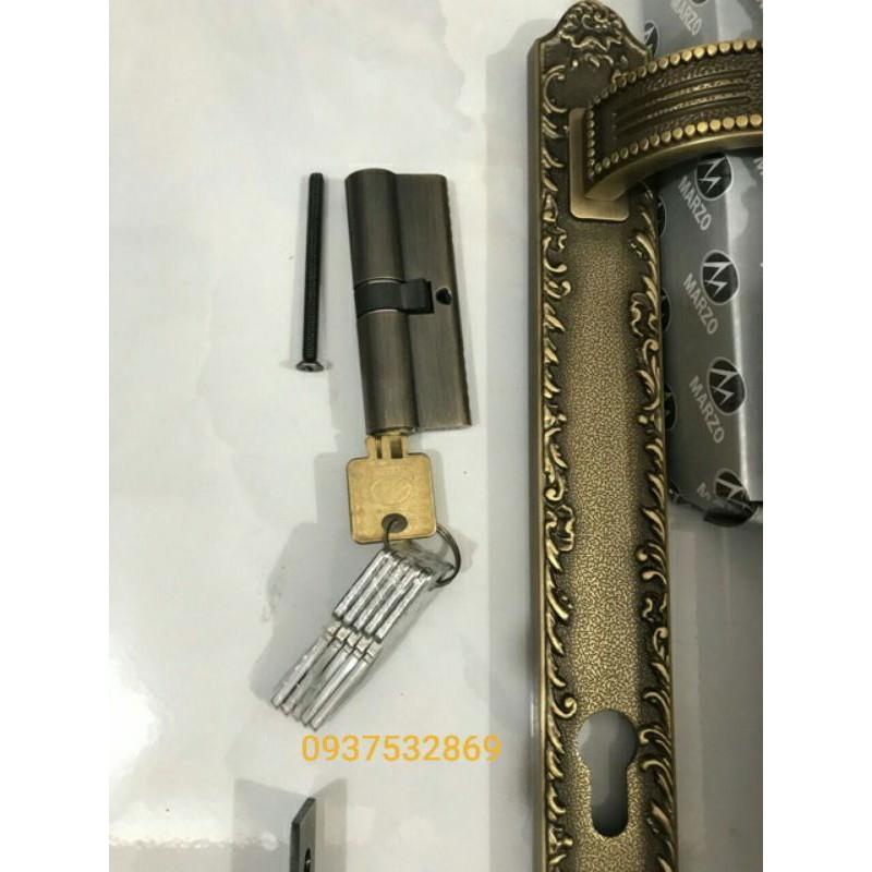 Khóa cửa gỗ kèm tay nắm đồng thau vàng 24k
