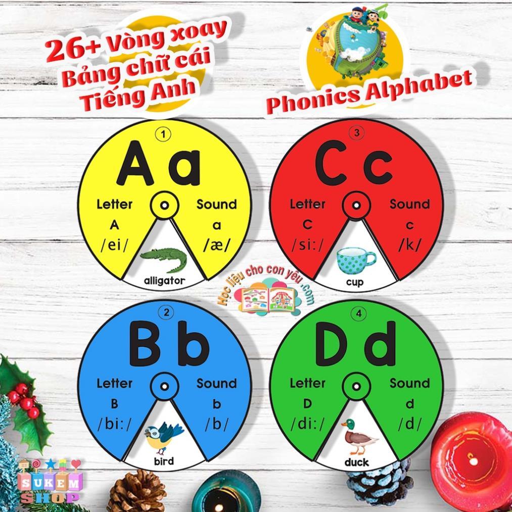 Học liệu vòng xoay chữ cái Tiếng Anh-Flash Card cho Bé làm quen tiếng Anh dễ dàng- Alphabet -Phonic Oxford