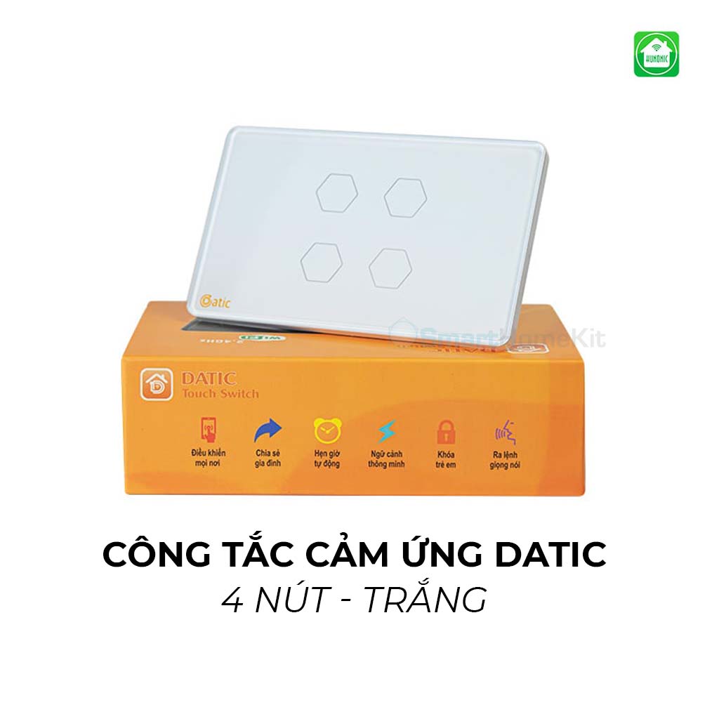 Công Tắc Cảm Ứng Thông Minh Wifi Hunonic Datic  1-2-3-4 Nút - App Tiếng Việt, Điều Khiển Từ Xa , Điều Khiển Giọng Nói