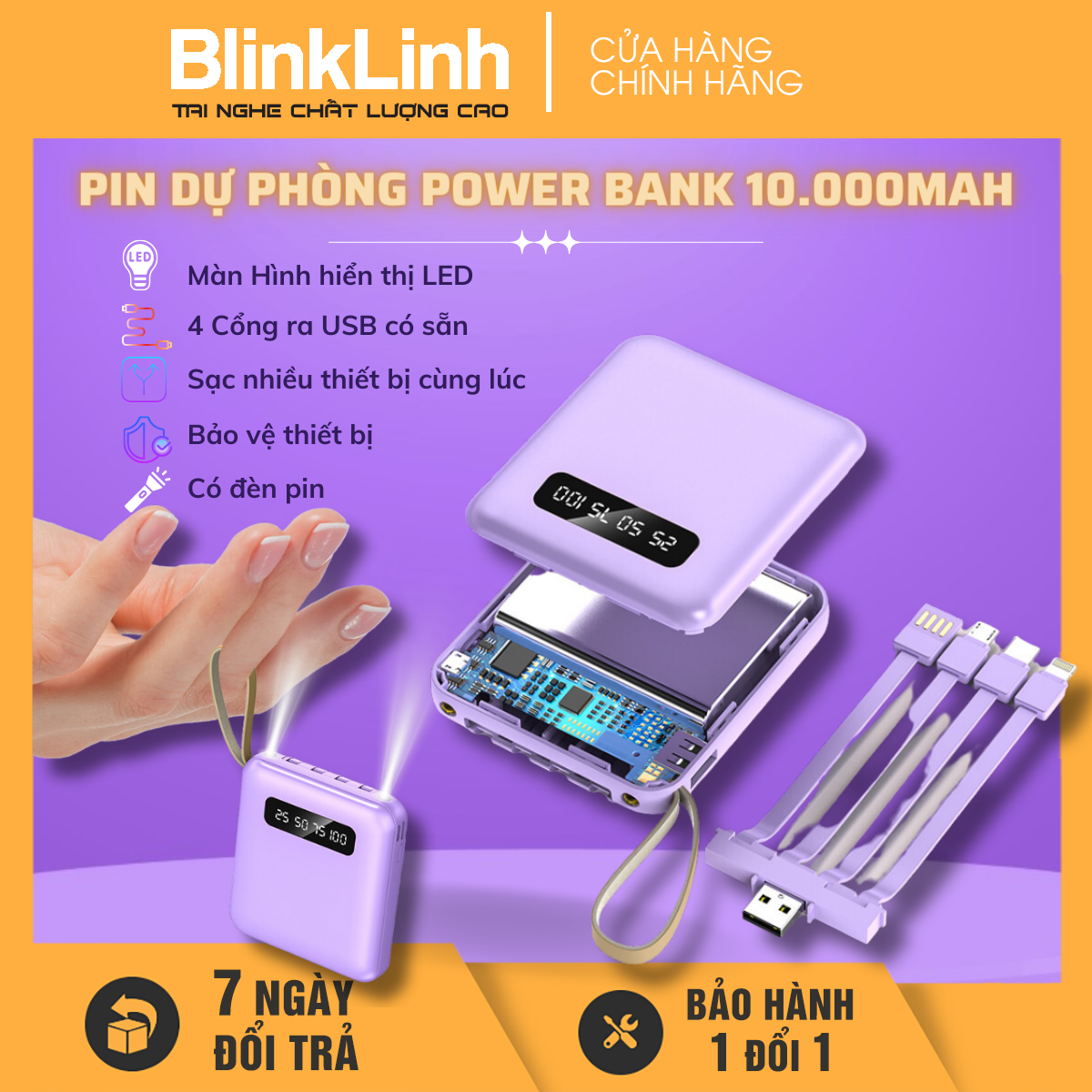 Pin Sạc Dự Phòng Vuông dễ thương Mini Power Bank 20000mAh phiên bản mới dung tích lớn chất lượng, cục pin dự phòng tích hợp nhiều cổng tiện lợi, Micro USB, Type C, USB Type-C, USB 3.0, Sạc nhanh, 10001-20000mAh