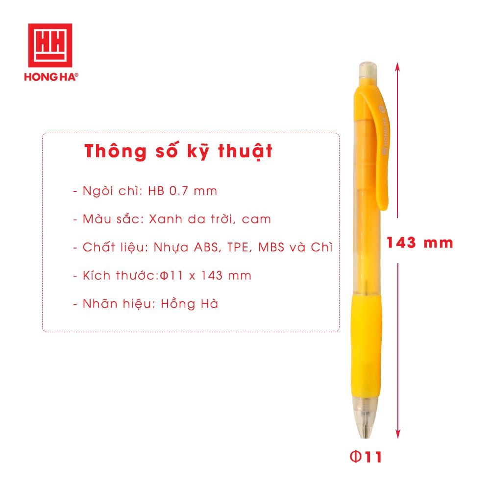Bút chì kim kháng khuẩn bấm ngòi 0.7mm Hồng Hà kèm đầu tẩy tiện lợi - 3542