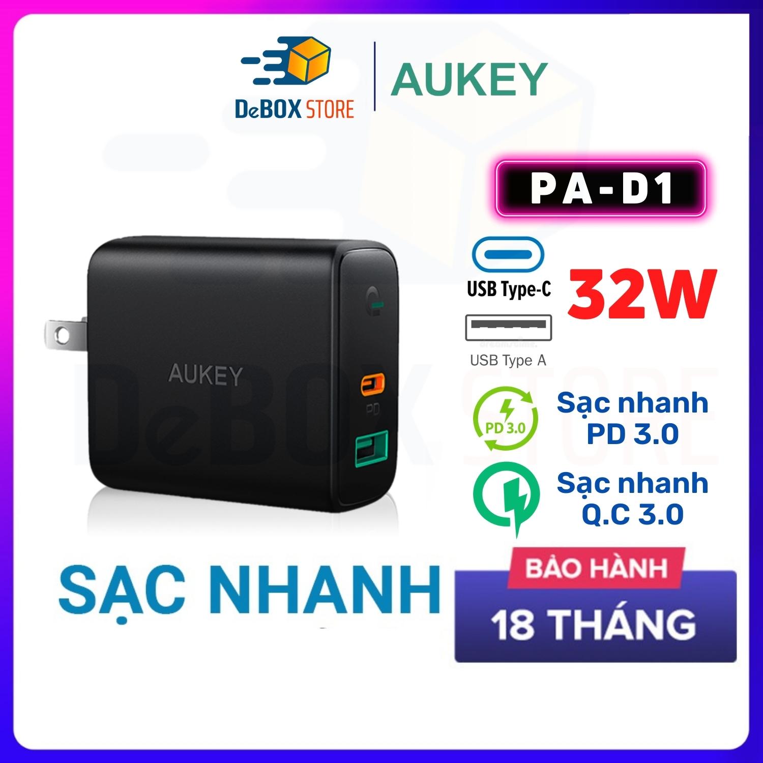 Cốc Sạc Nhanh AUKEY PA-D1 Type C Power Delivery 30W, USB 12W, Công Nghệ Dynamic Detect - Hàng Chính Hãng