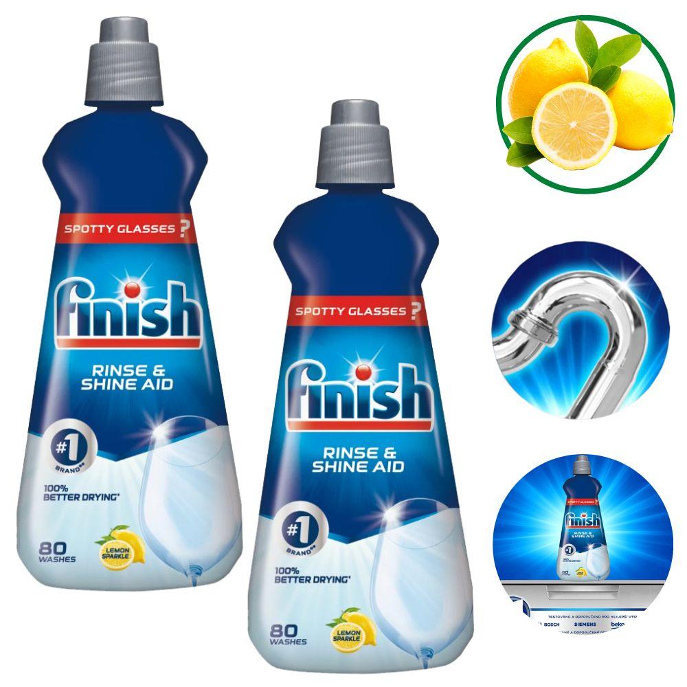 Combo 2 chai nước làm bóng và khô bát, đĩa Finish nhập khẩu Châu Âu Dishwasher Rinse & Shine Aid Lemon 400ml - hương chanh
