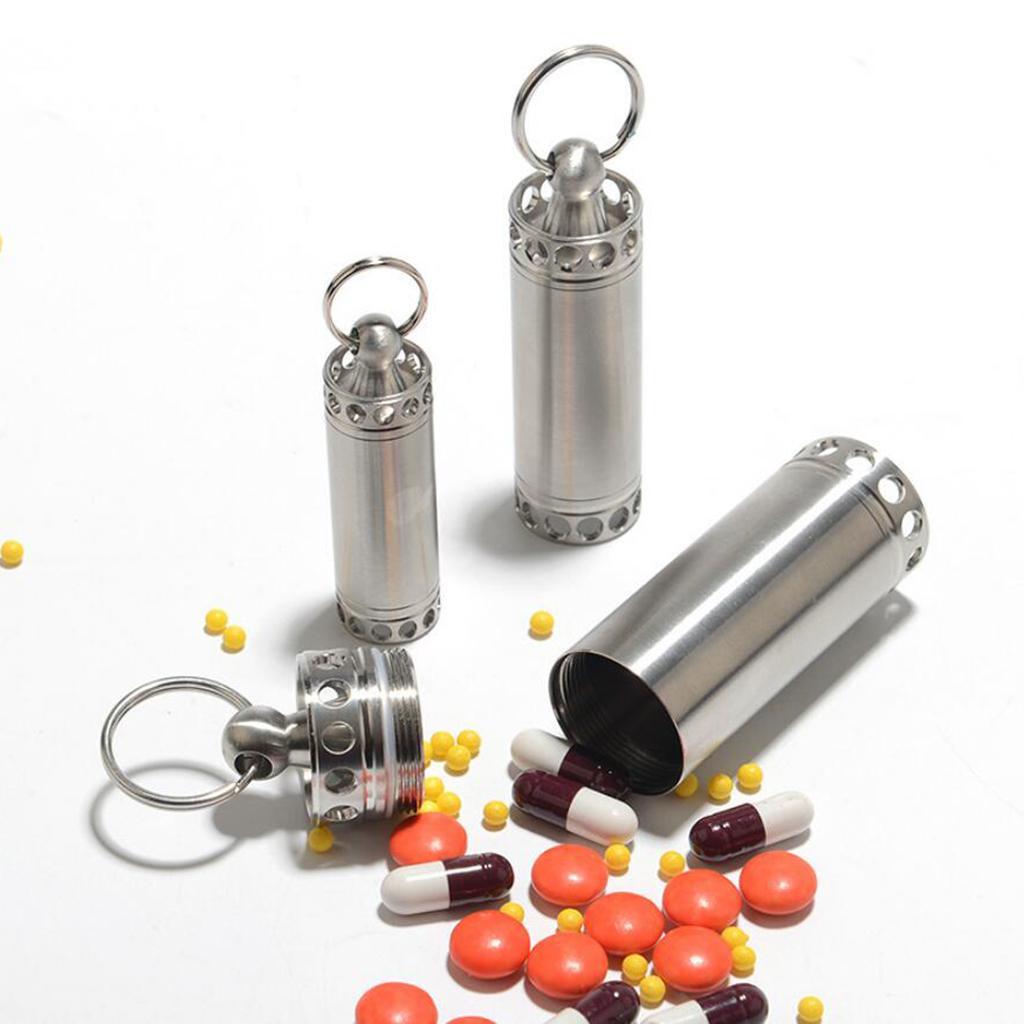 Portable Pill Cases, Metal Waterproof Medicine Capsule Organizer Container with Keychain, Travel Pill Holder for Men Women - Select Sizes