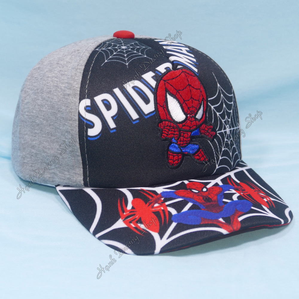 Nón kết siêu nhân người nhện Spider Man cho bé trai từ 3 đến 8 tuổi, hoạt tiết hoạt hình độc đáo, màu sắc nổi bật, có khóa dán điều chỉnh size đầu