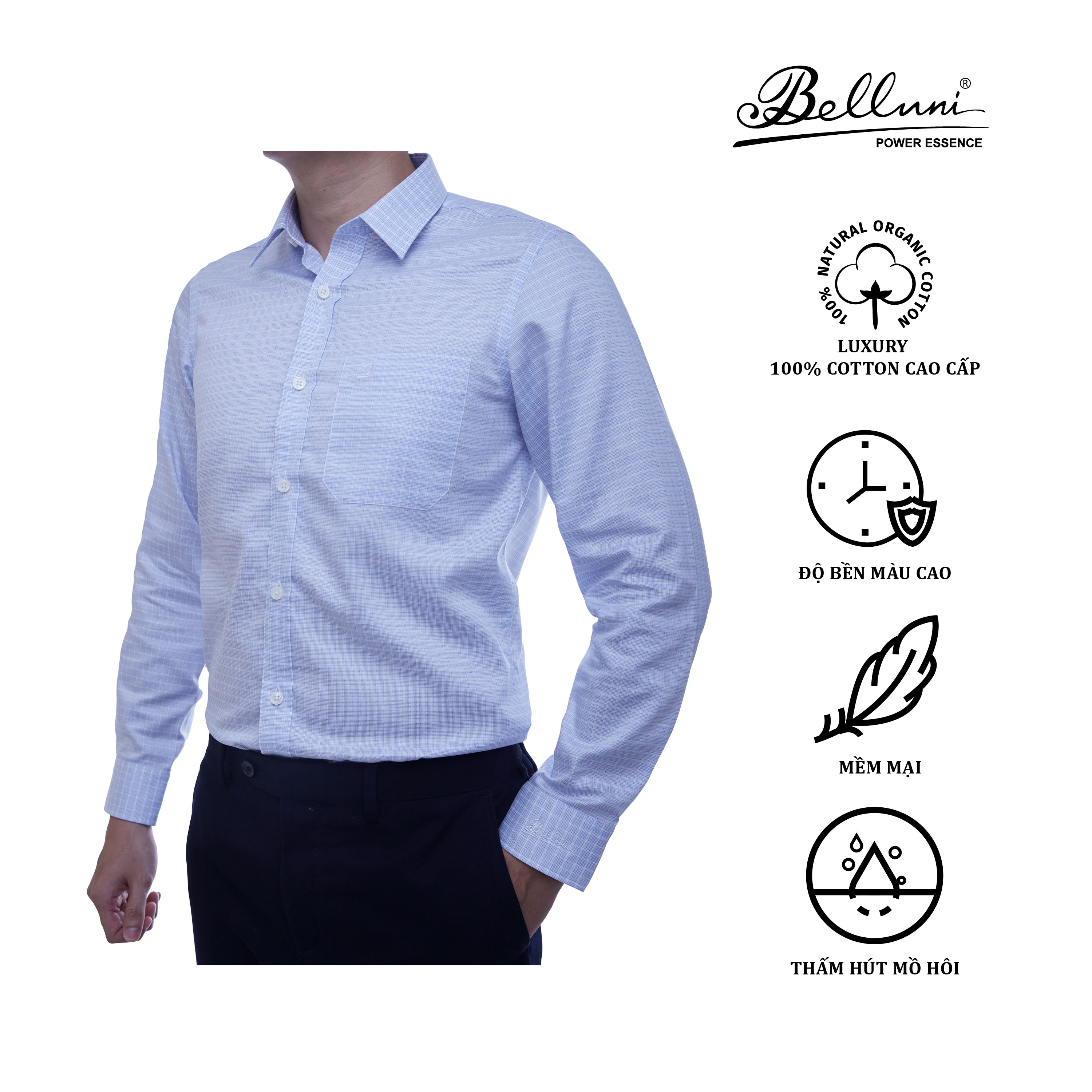 Áo sơ mi nam dài tay BELLUNI LUXURY Chất  Cotton cao cấp màu sắc trang nhã sang trọng - ABD.CM.BE.164.B7