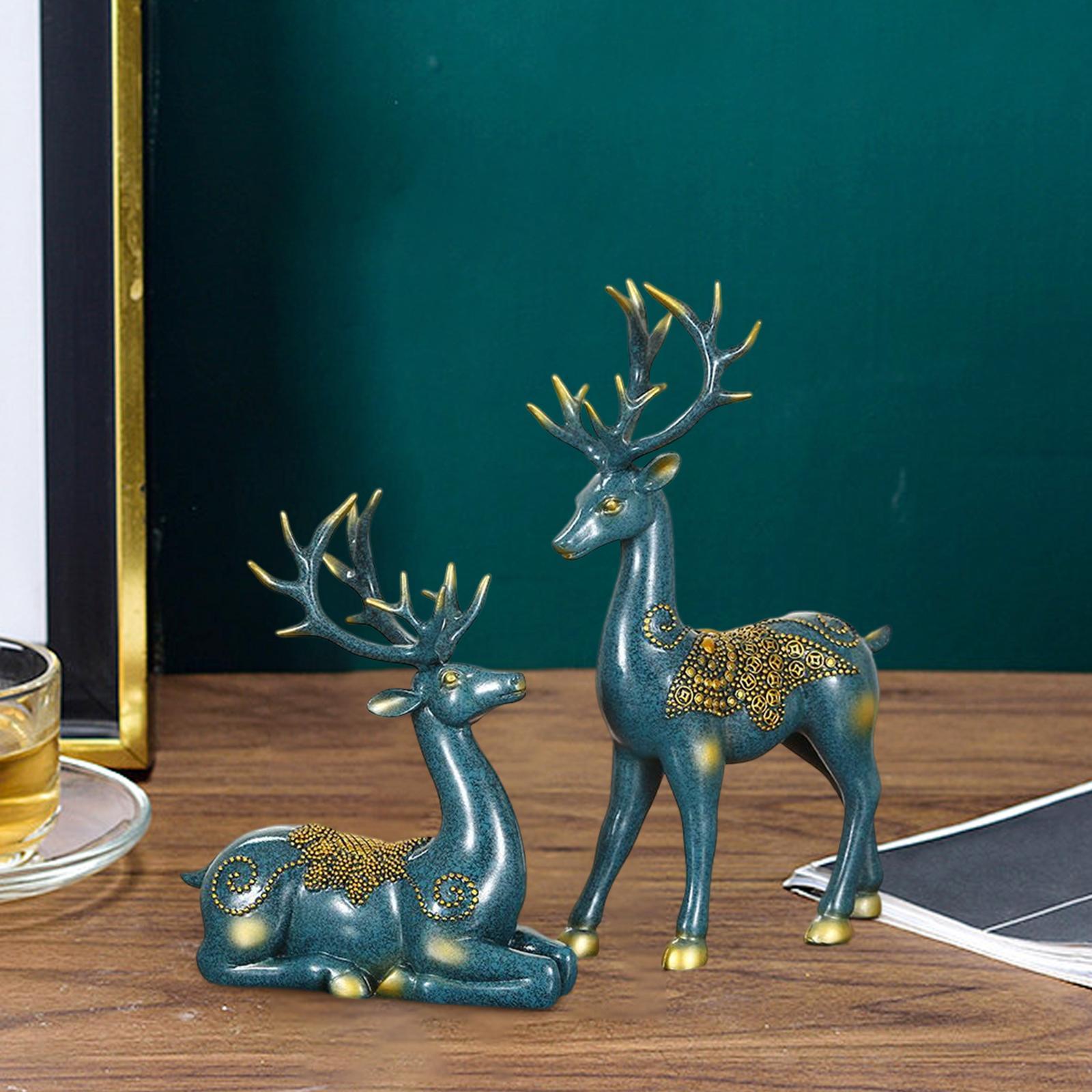 2 Pieces Deer Couple Statue Decoration Home Decor for Living Room ...