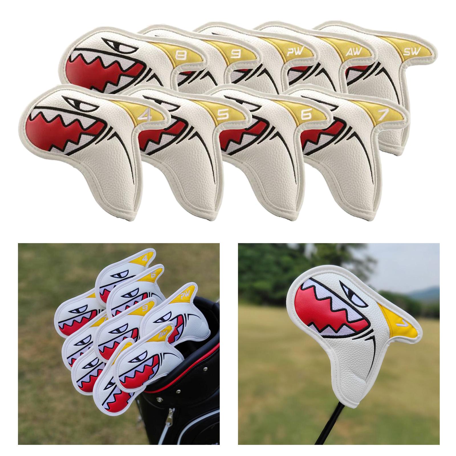 9x Shark Golf Iron Head Covers Leather PU Golf Club Headcovers