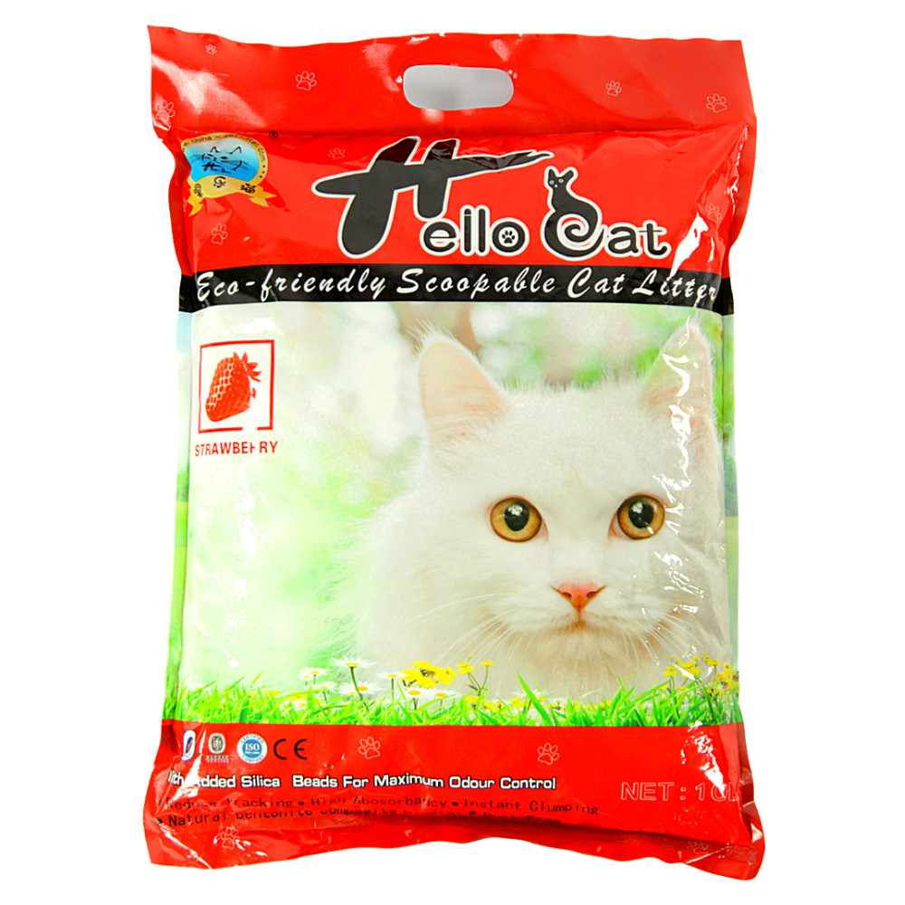 Cát Vệ Sinh Thái Lan Dành Cho Mèo Hương Dâu Không Bụi Vón Nhanh Mùi Hương Dịu Nhẹ Dễ Chịu Hello Cat Strawberry Bentonite Sand (10L/7KG) - TẶNG 1 Lon Pate Hello Cat Pate Mùi Ngẫu Nhiên 190G