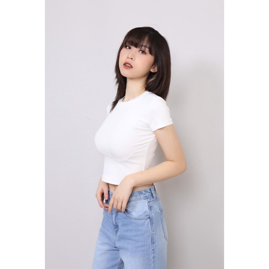 Áo Thun Nữ Croptop Cổ Tròn Dáng Ôm, Áo T-shirt Nữ Cổ Tròn Ôm Body CT Women