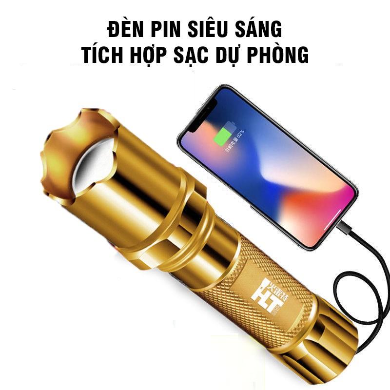 Đèn Pin Cầm Tay Bỏ Túi Siêu Sáng Tích Hợp Sạc Dự Phòng Thân Kim Loại Sang Trọng Giá Siêu Rẻ Chất Lượng Cao Cấp