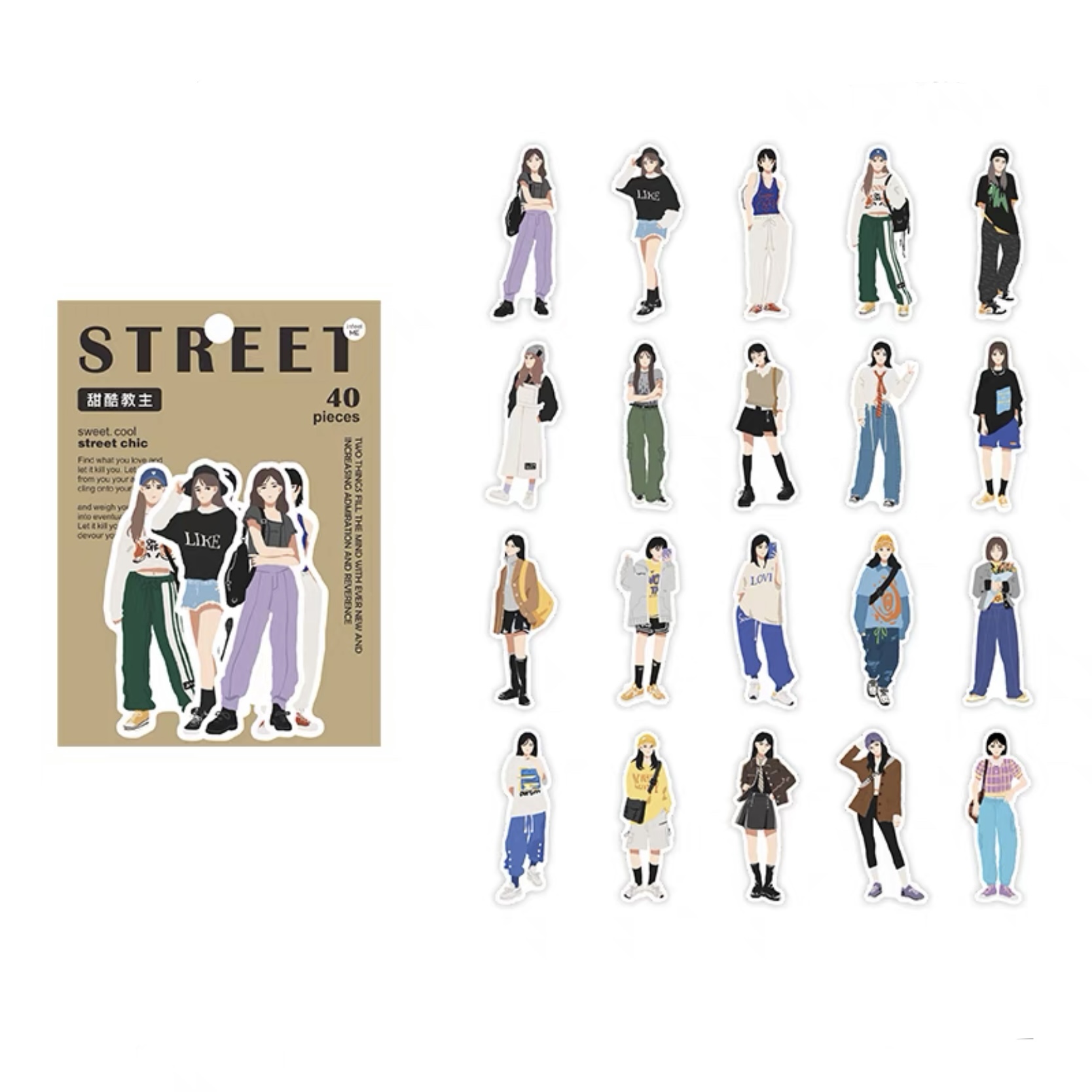 Gói 40 pcs stickers cô gái fashionista ins sành điệu dùng để dán trang trí