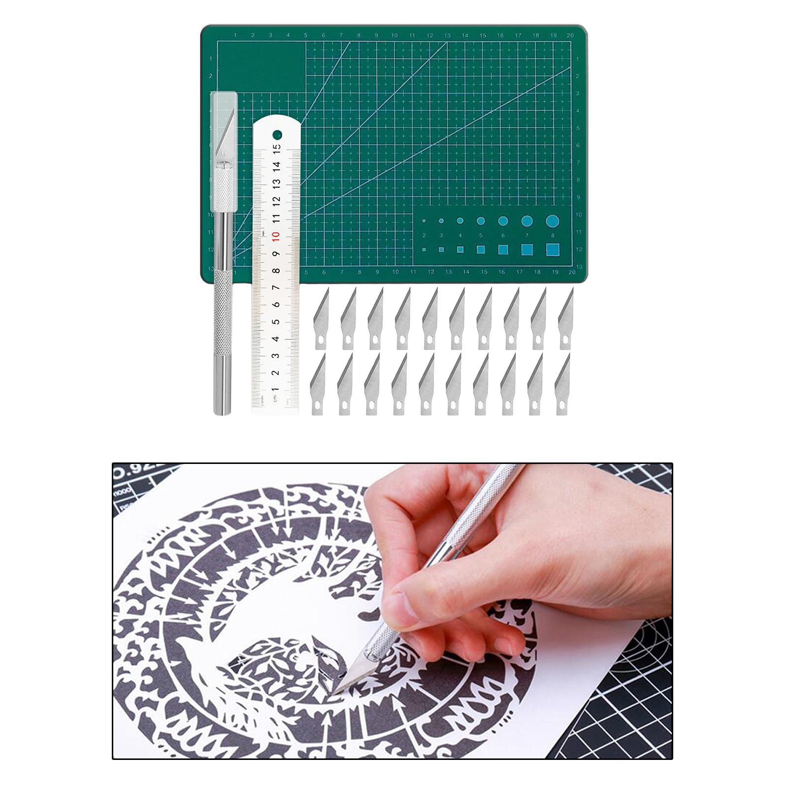 24 PCS Craft Carving Set Exacto Knives Knife Stencil Knife Blades Cutting Mat for DIY Work Cutting Paper Craft Graver Scrapbooking