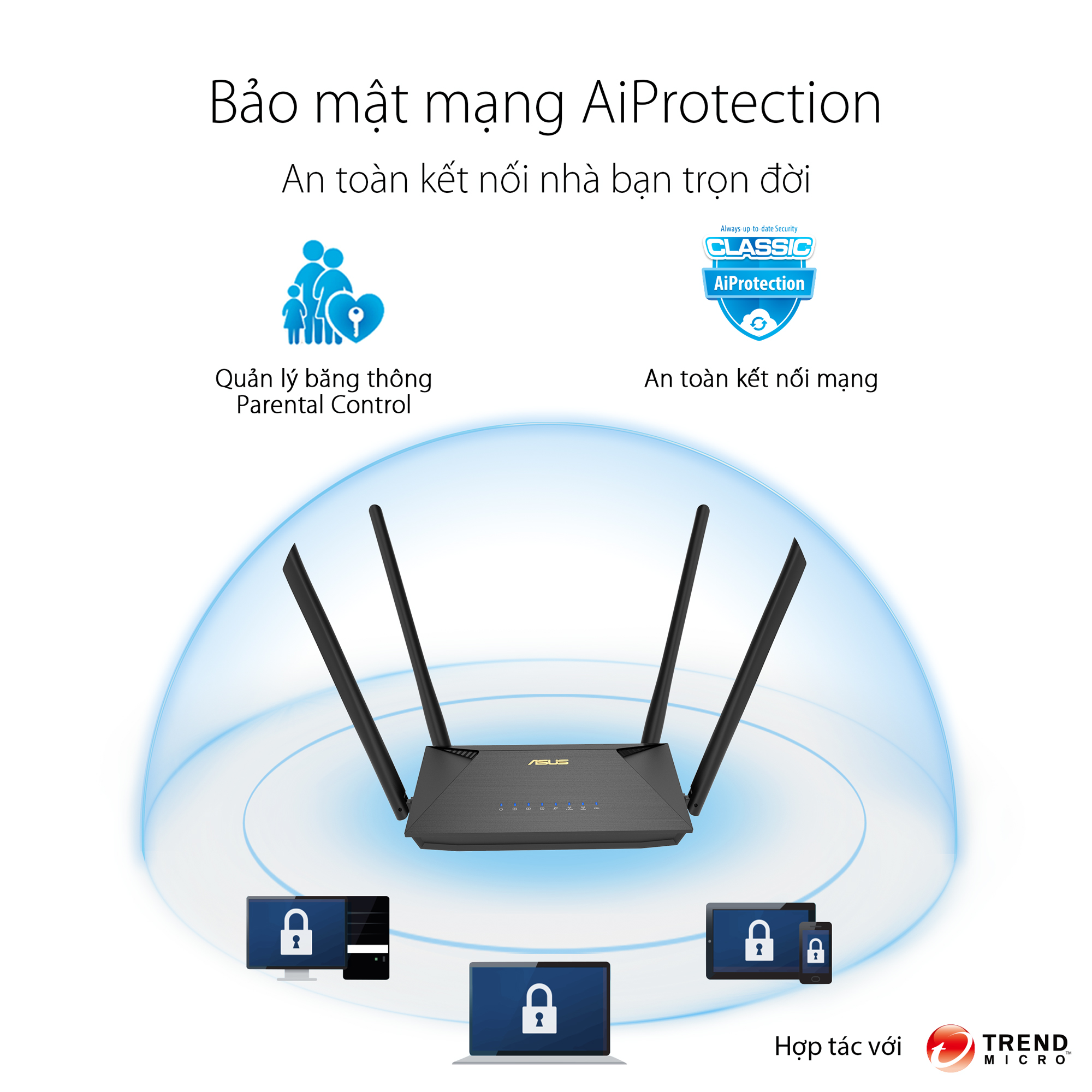Gaming Router Wifi Băng Tần Kép ASUS RT-AX53U AX1800 MU-MIMO AiProtection- Hàng Chính Hãng