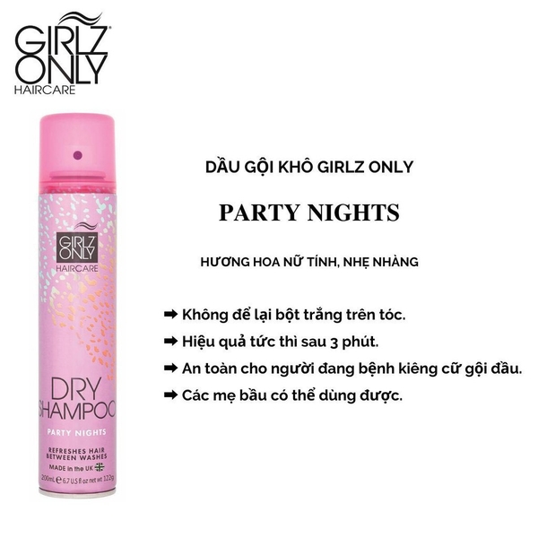 Dầu gội khô không cần nước Girlz Only Anh Quốc làm sạch bụi bẩn, làm phồng chân tóc, giữ nếp, tạo kiểu tóc bồng bềnh, suôn mượt - OZ Slim Store