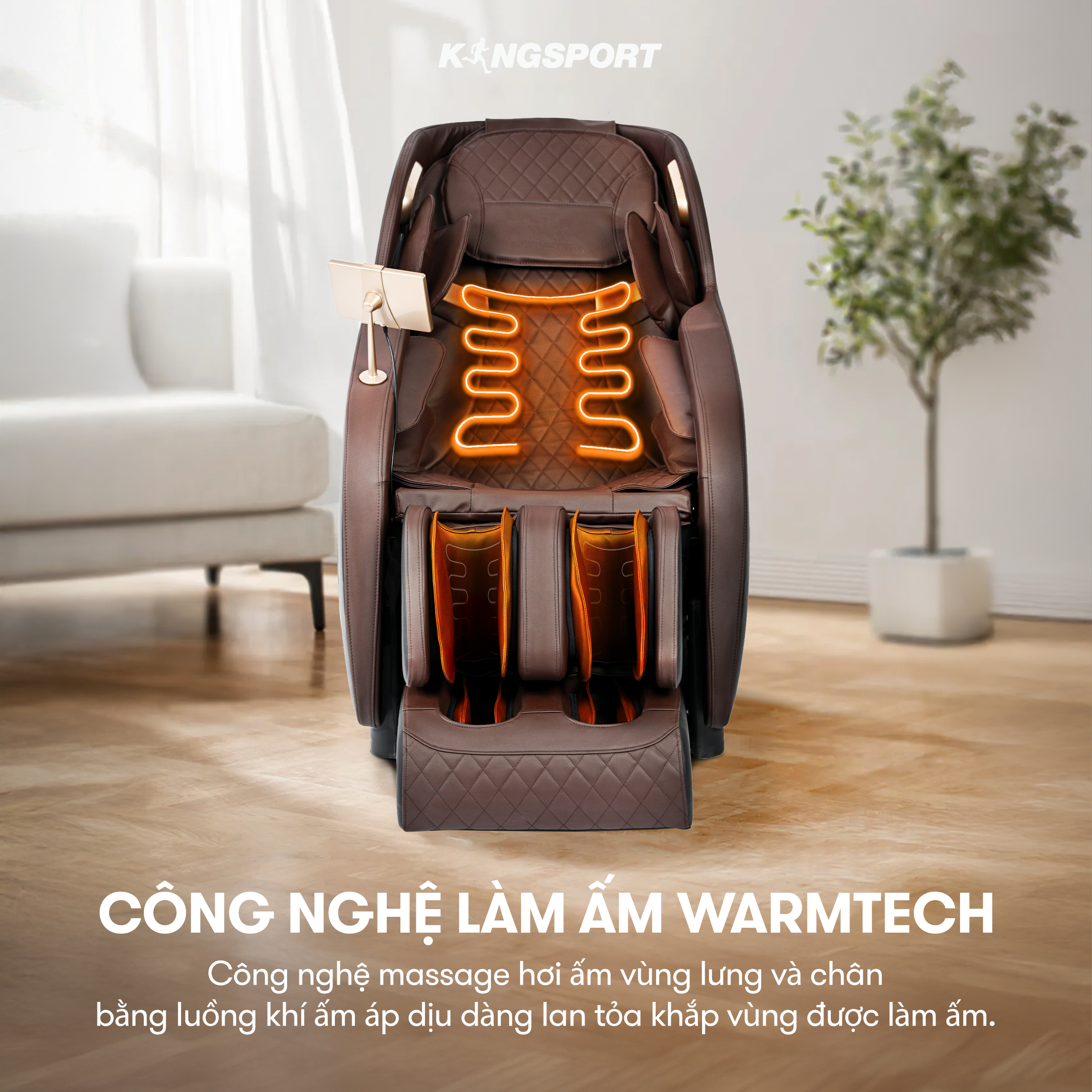 Ghế massage toàn thân KINGSPORT G9 công nghệ làm ấm Warmtech, 5 bài tập massage tự động thiết lập sẵn