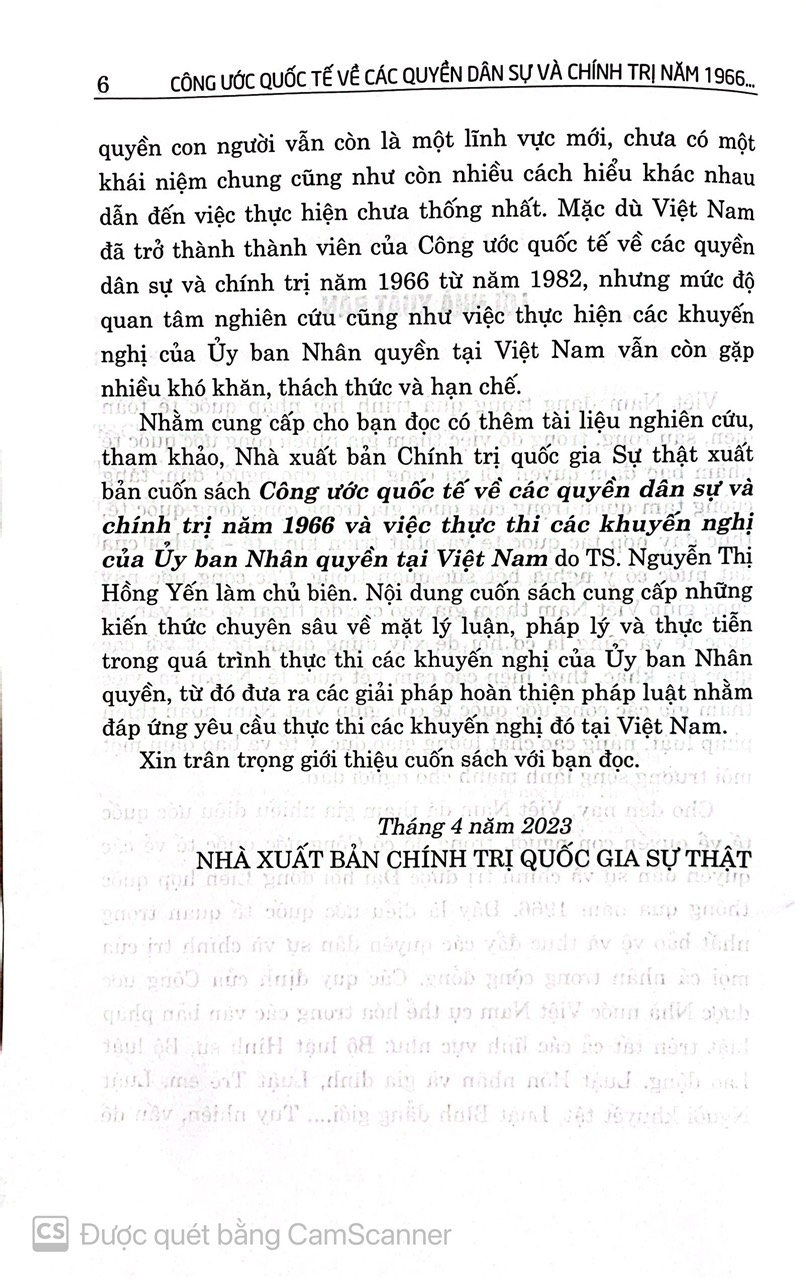 Công ước quốc tế về các quyền dân sự và chính trị năm 1966 và việc thực thi các khuyến nghị của ủy ban nhân quyền tại Việt Nam