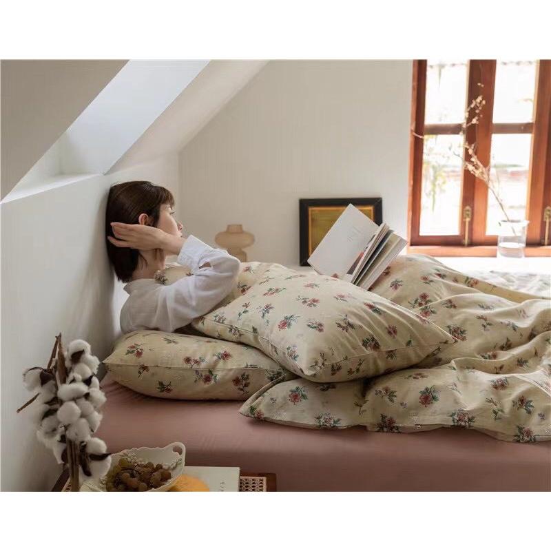 Bộ Chăn Ga Gối Cotton Living Hàng 100%cotton Nhập Khẩu Cao Cấp 4 Món Hoa Nhí Mang Phong Cách Cổ Điển