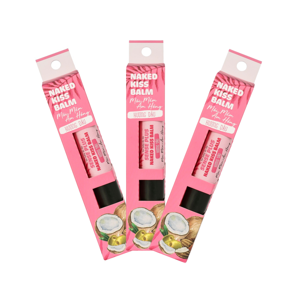 COMBO 3 SON DƯỠNG MÔI NAKED KISS BALM SENSE PLUS HƯƠNG DÂU + TẶNG 2 MIẾNG MẶT NẠ MÔI