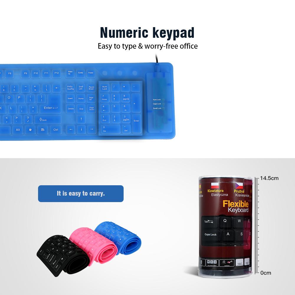 108 Keys USB Silicone Flexible Foldable Keyboard Waterproof Dustproof USB Silent Keys For Laptop Desktop Keyboard