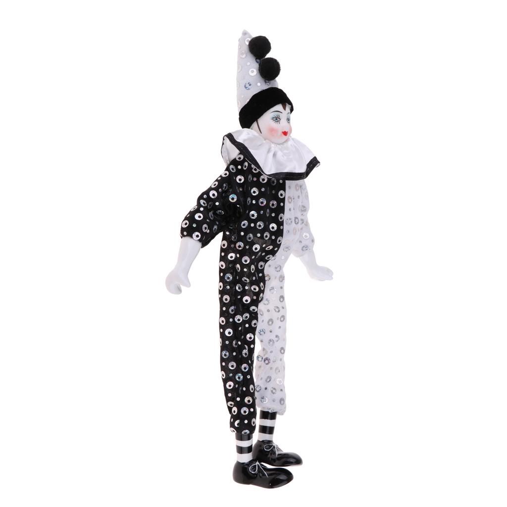 38cm Vintage Porcelain Clown Doll, Hand Painted Harlequin Doll Home Office Display Decoration