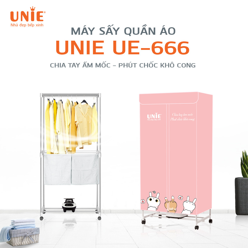 Máy Sấy, Tủ Sấy Quần Áo UNIE UE-666 Có Remote Tiêu Chuẩn Đức Công Suất 1500W - Hàng Chính Hãng