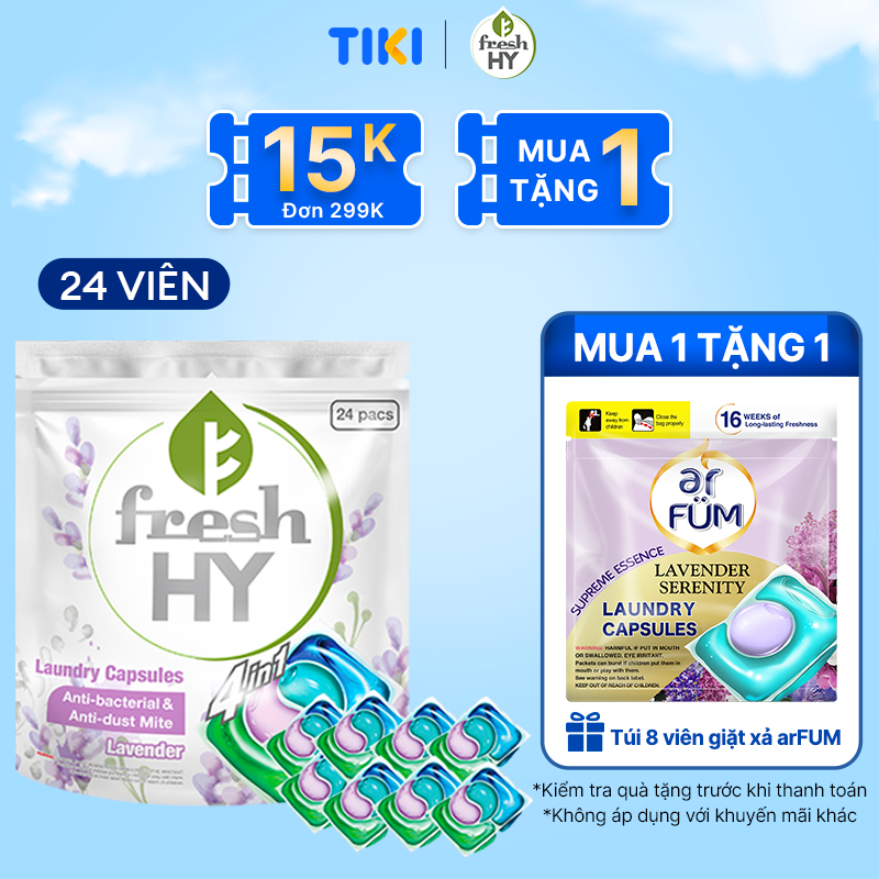 Túi Viên Giặt Xả Tiện Lợi 4 Trong 1 Fresh Hy Hương Hoa Công Nghệ Nhật Bản 24 Viên Túi - Hoa Oải Hương